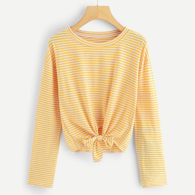 

Striped Knot Hem Tee, Yellow