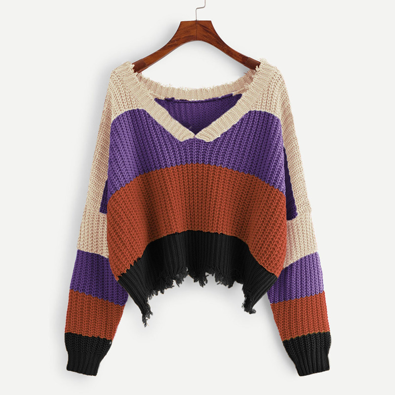 

Color Block Raw Hem Sweater, Multicolor