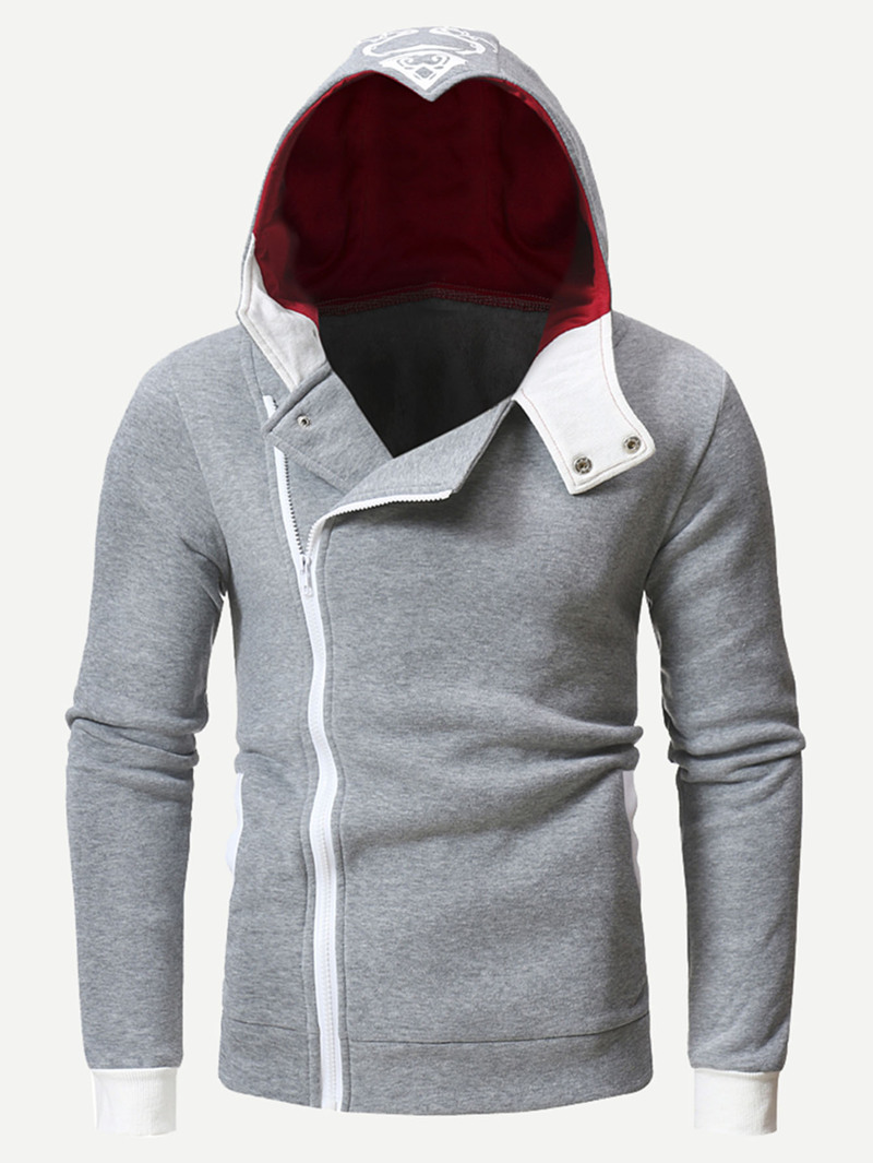 

Men Abstract Print Back Zip Hooded Sweatshirt, Grey