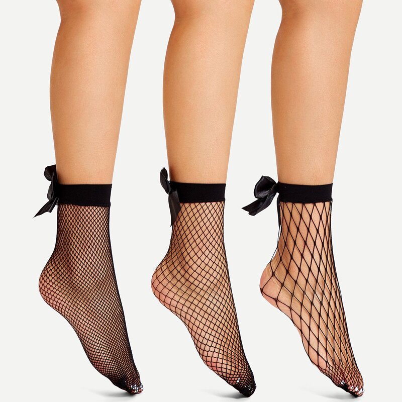 

Bow Decorated Fishnet Socks 3pairs, Black