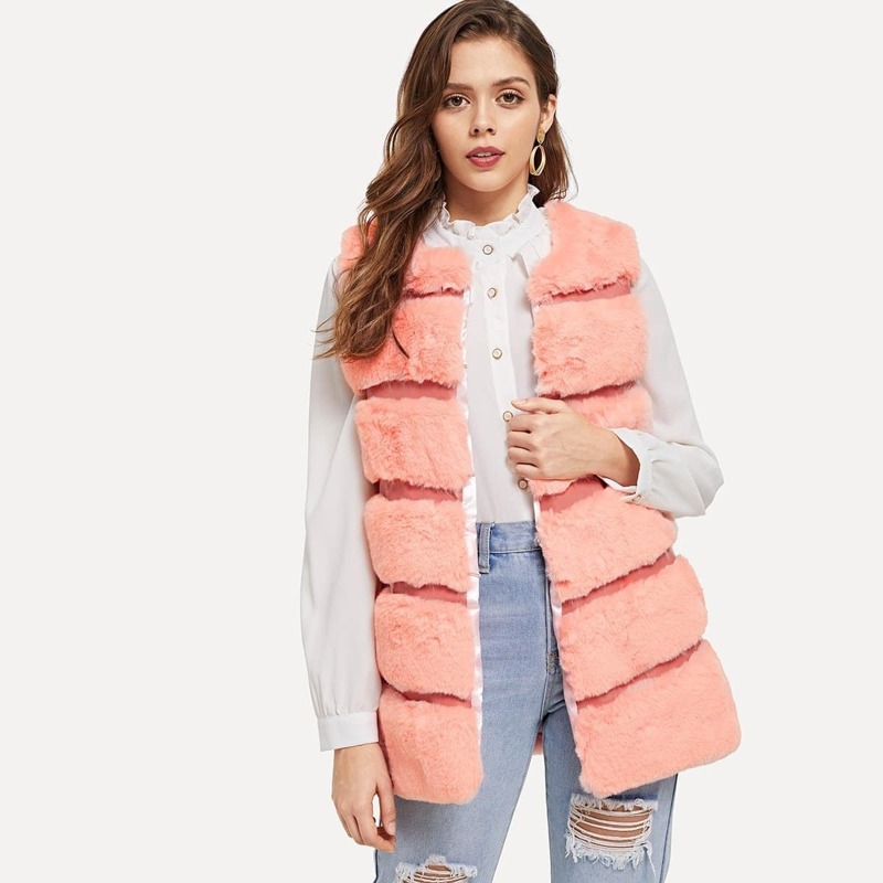 

Soft Faux Fur Shell Coat, Pink