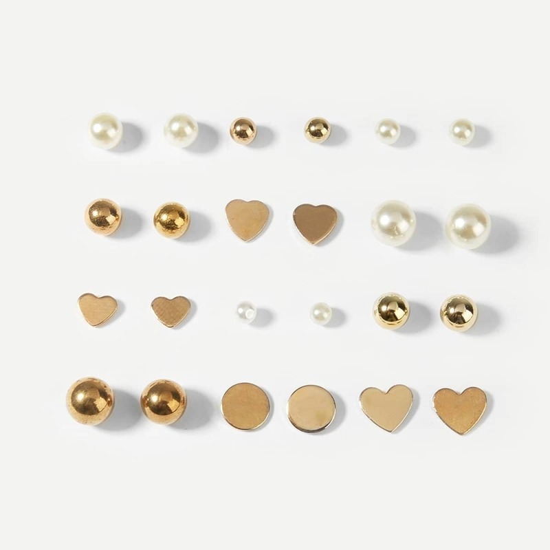 

Faux Pearl Stud Earrings 12pairs, Gold