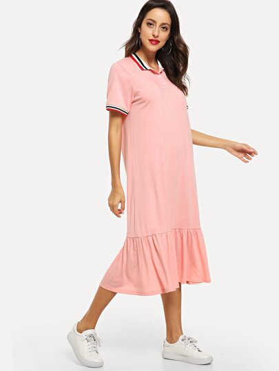Striped Trim Ruffle Hem Dress pictures