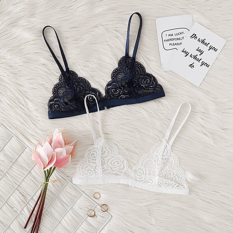 

Scalloped Trim Lace Bralette Set 2pcs, Multicolor