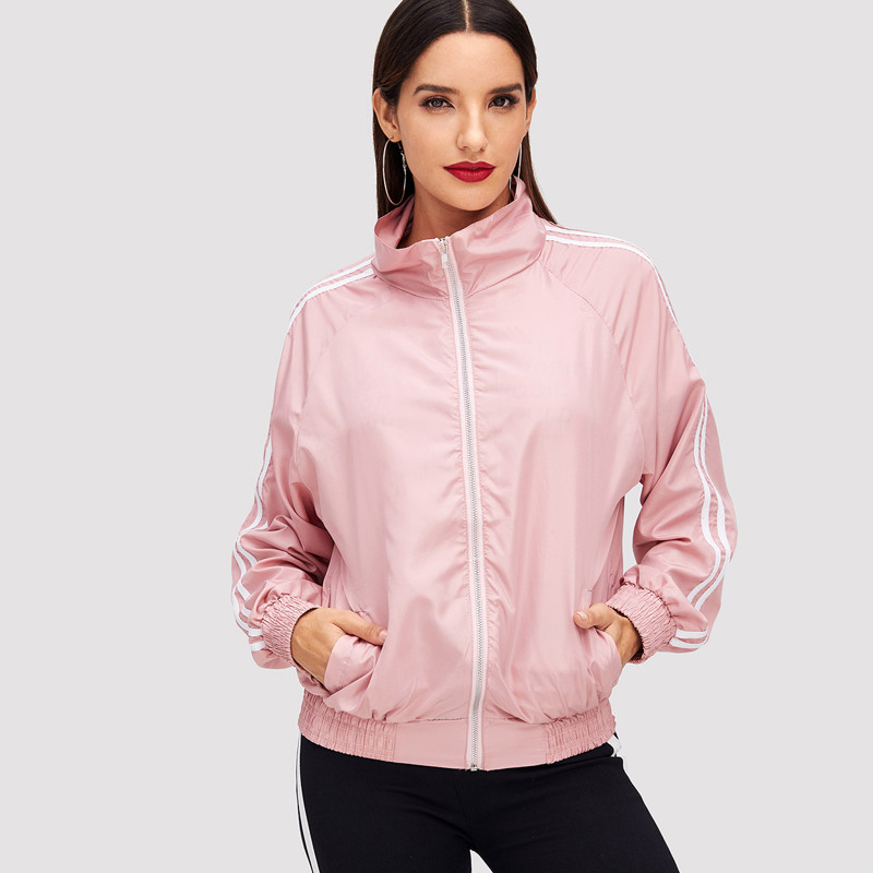 

Stripe Contrast High Neck Jacket, Pink