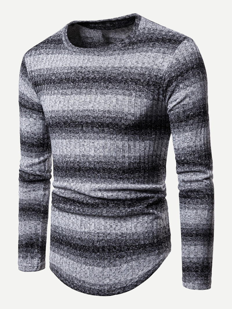 

Men Curved Hem Striped Sweater, Multicolor