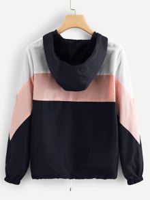 Color Block Drawstring Hem Hooded Jacket - Multicolor - View 2