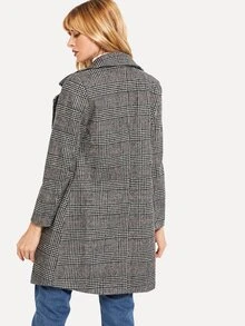 Plaid Double Breasted Long Coat - Black and White - View 2
