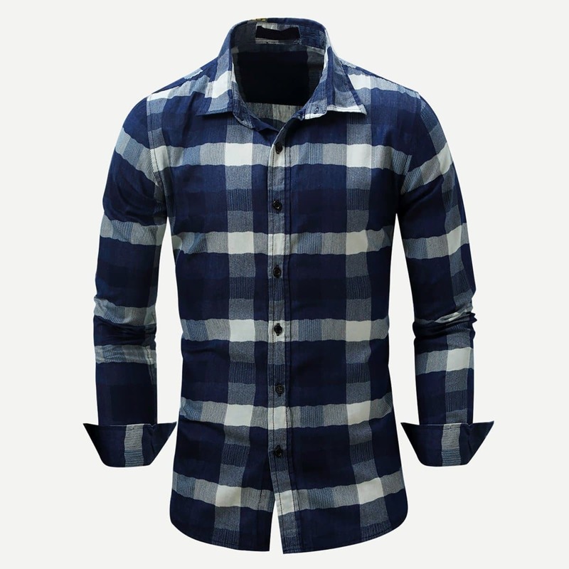 

Guys Plaid Curved Hem Shirt, Blue