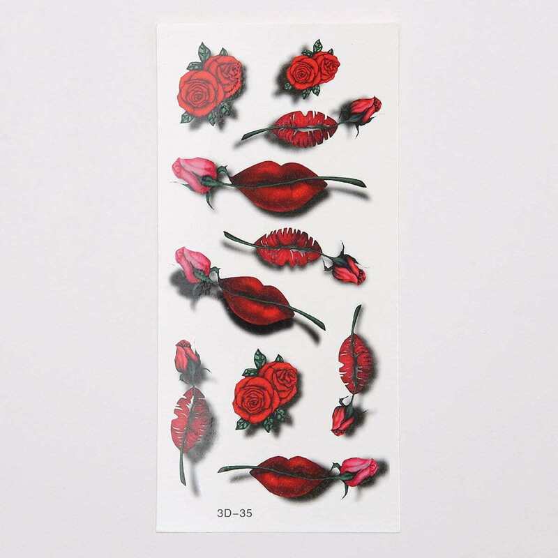 

Rose & Lip Pattern Tattoo Sticker, Red