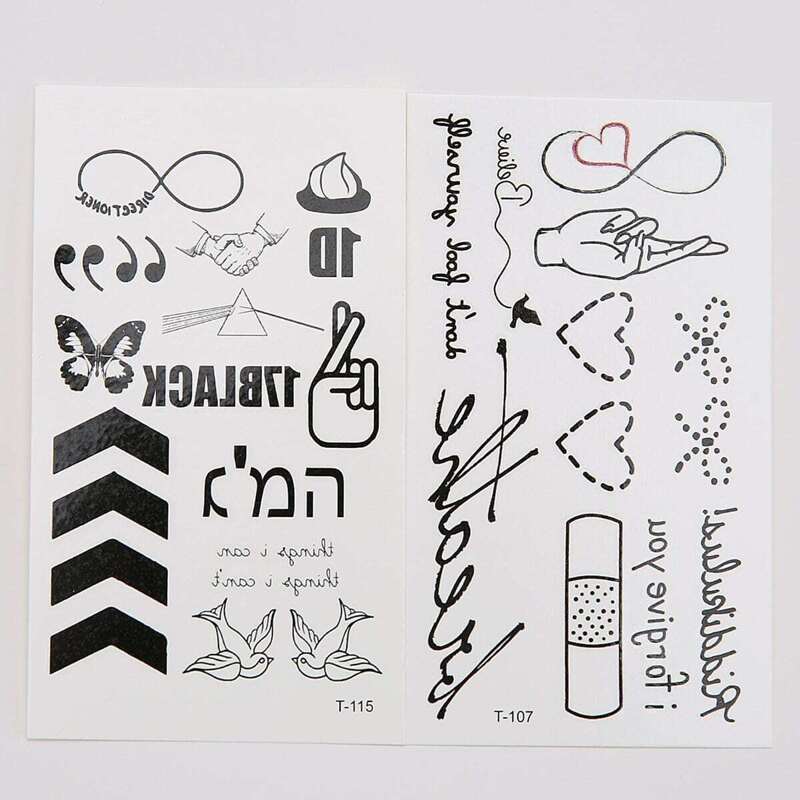

Letter & Heart Tattoo Sticker Set 2pcs, Black