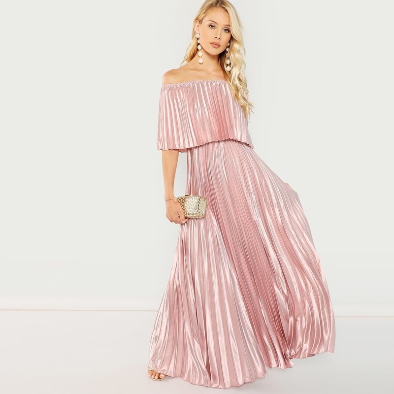 

Bardot Pleated Maxi Prom Dress, Pink