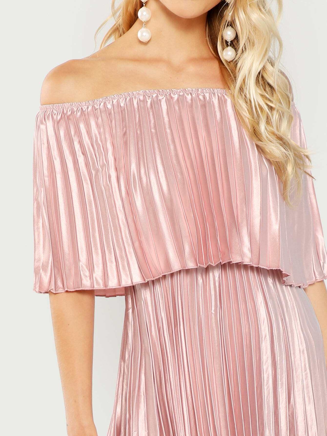 bardot pleated maxi prom dress
