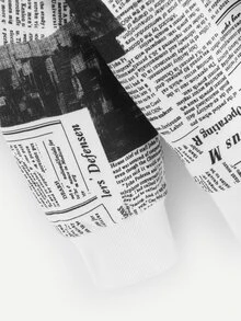 SHEIN Newspaper Print Sweatshirt - Black and White - View 3