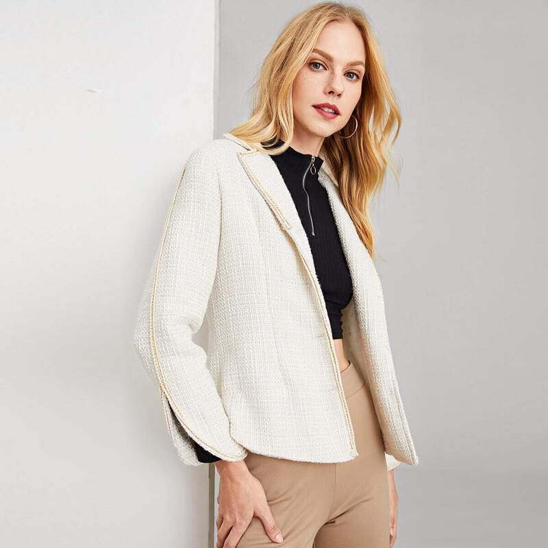 

Notched Neck Striped Blazer, Beige