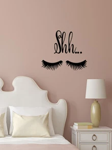 Eyelash & Letter Graphic Wall Sticker, Black PVC Wall Art Decal For Home Decor,Stickers,Wall Decal, Vinyl Decal For Home Decorations,Spring Decoration Items Refresh Your Home,Rama Decoration Stickers Gifts Birthday Graduation - Black - View 3