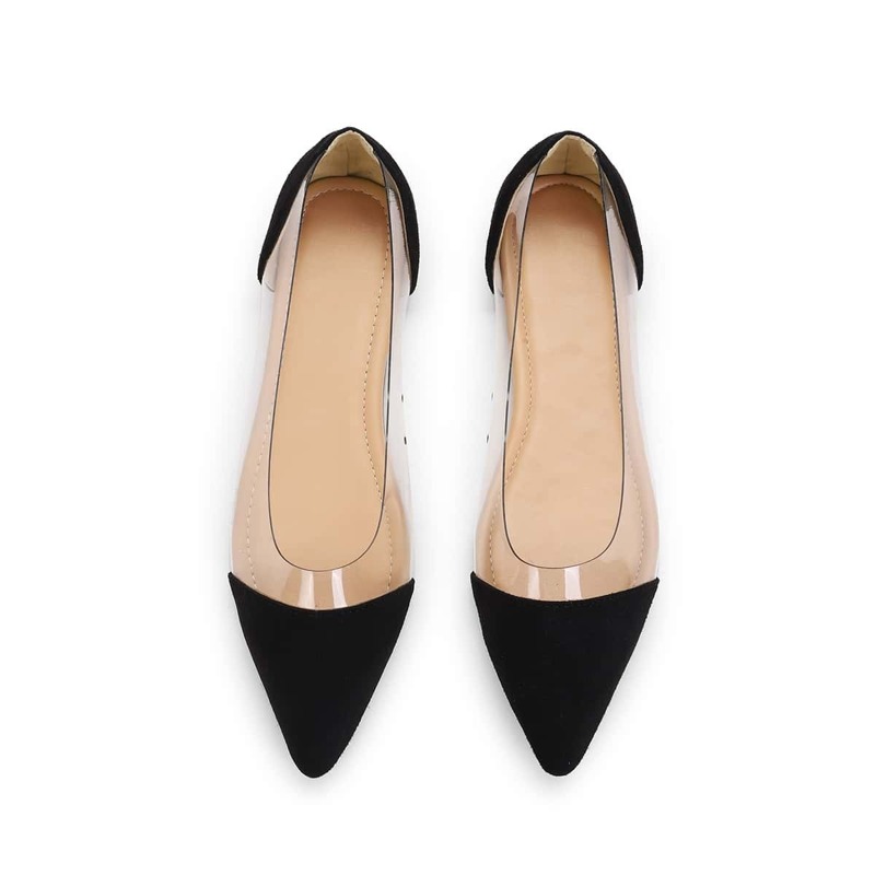 

Pointed Toe PVC Panel Flats, Black