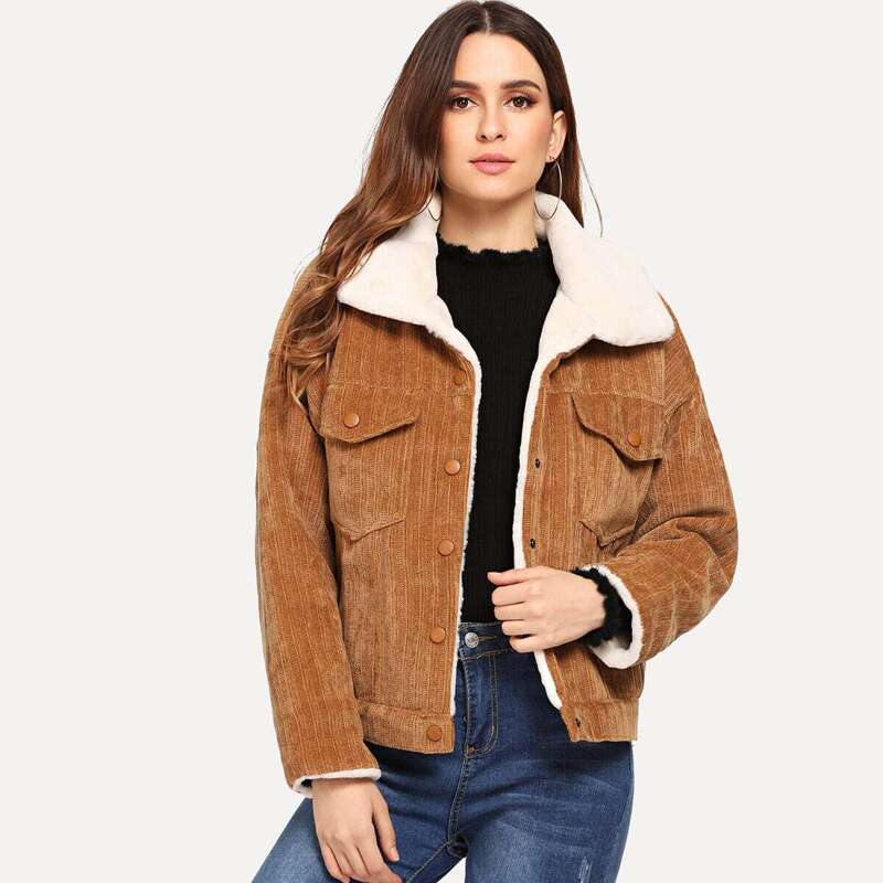 

Faux Fur Lined Corduroy Jacket, Khaki