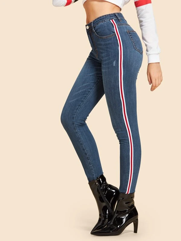 striped tape jeans