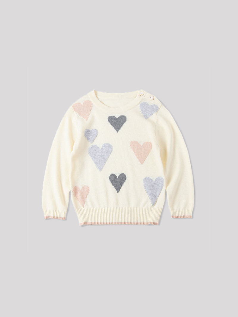 

Girls Heart Pattern Sweater, Beige