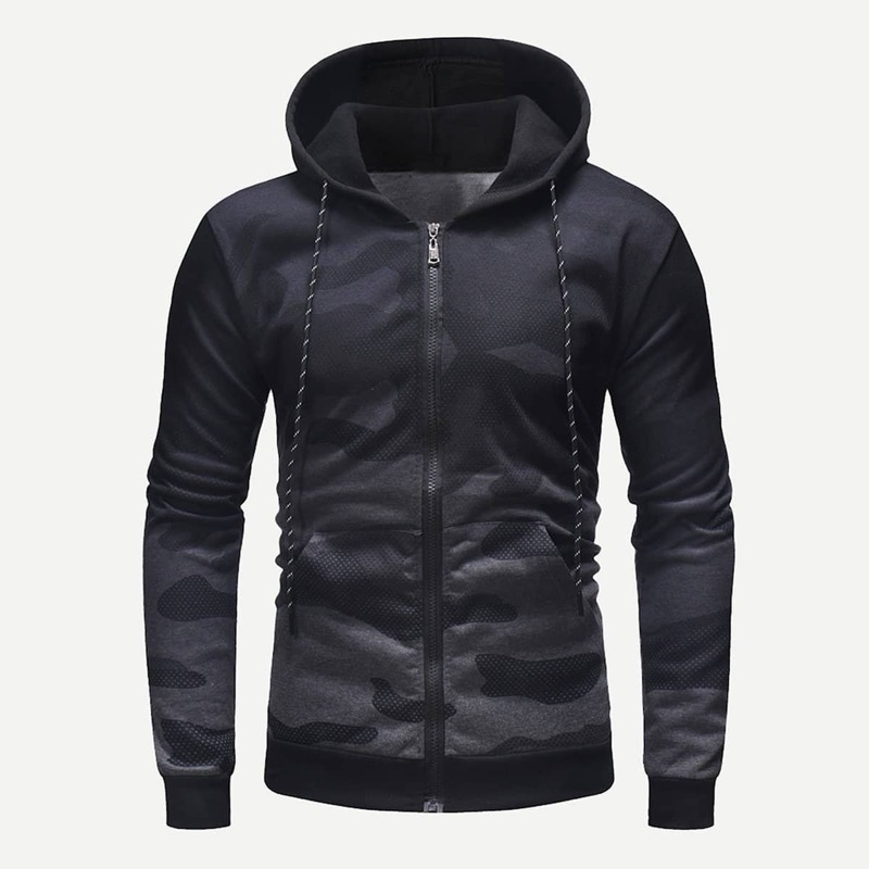 

Guys Zip Up Ombre Camouflage Hooded Sweatshirt, Grey