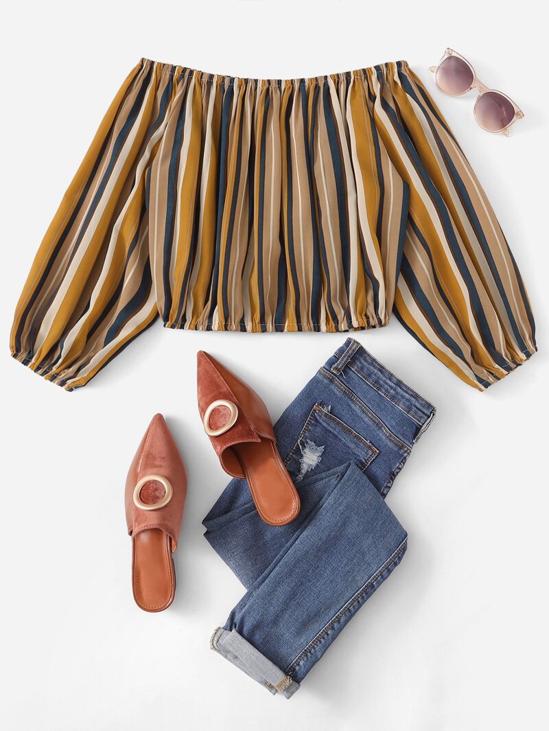 

Off The Shoulder Striped Blouse, Multicolor