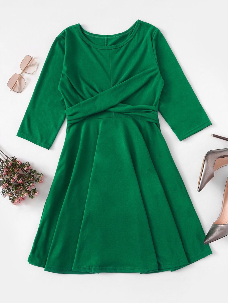 

Twist Front Solid Dress, Green