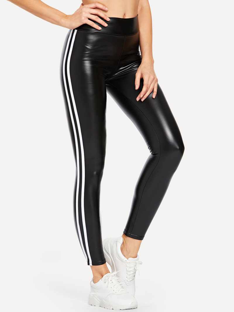 

Striped Tape Side Skinny Pants, Black