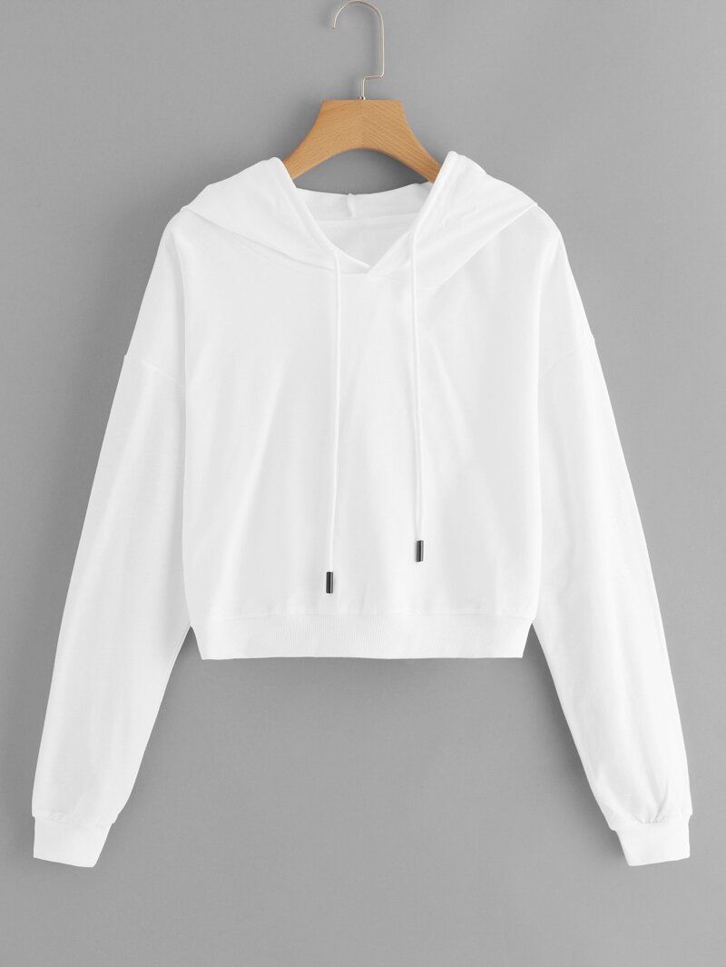 

Drawstring Hoodie Solid Sweatshirt, White