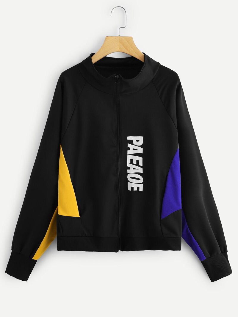 

Plus Letter Print Jacket, Black