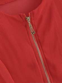 เสื้อเบลาส์ ขอบใบบัว เรียบง่าย สีแดง ไม่เป็นทางการ - สีแดง - ดู 4