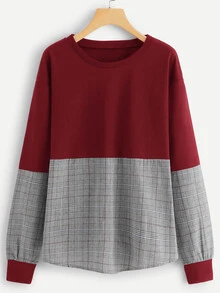 Tartan Plaid Contrast Sweatshirt - Multicolor - View 1