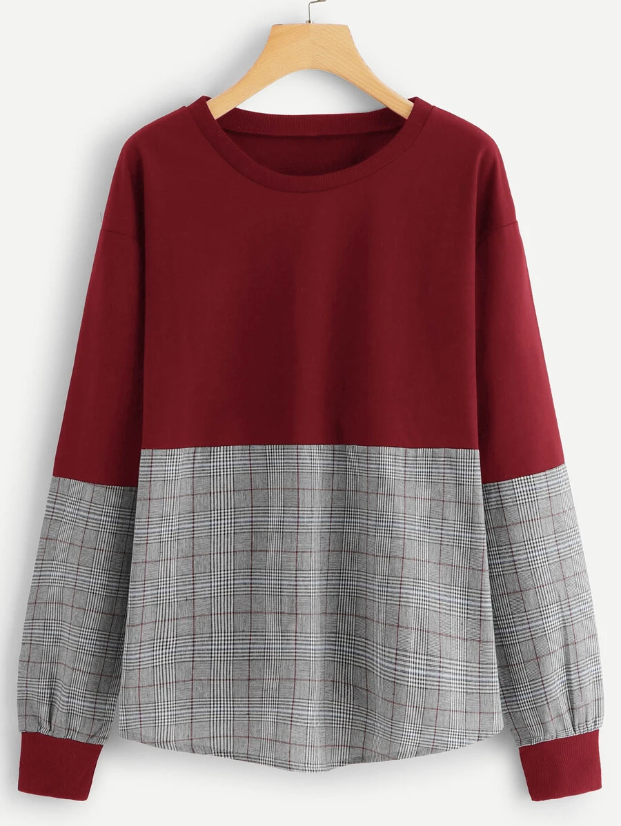 Tartan Plaid Contrast Sweatshirt - Multicolor - View 1