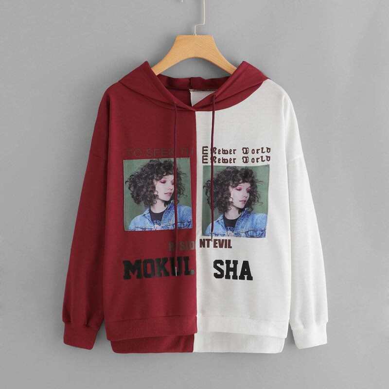 

Figure And Letter Print Sweatshirt, Multicolor