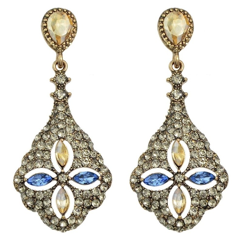 

At-Gold Full diamond flower pendant earrings, Multicolor