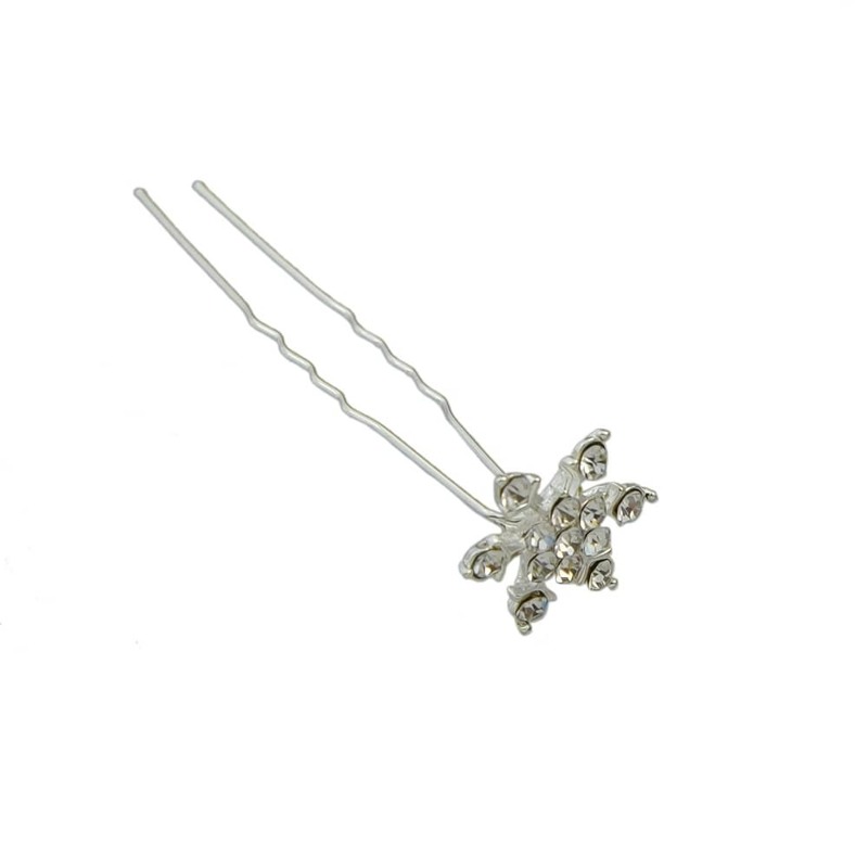 

White New Wedding Colorful Rhinestone Snowflake Hair Sticks Hairwear For Women, Silver