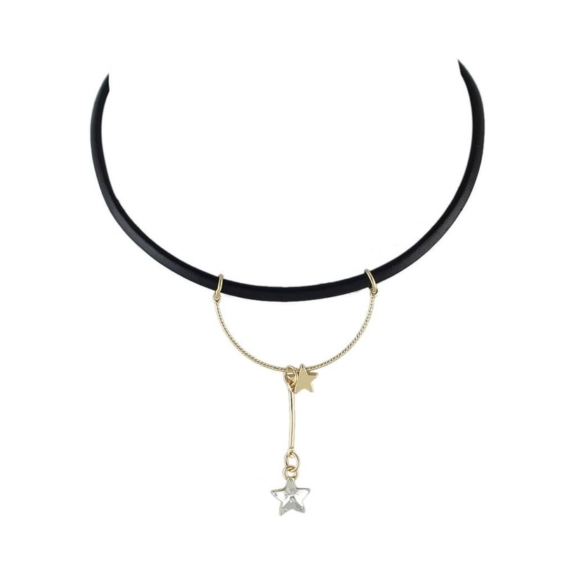 

White Punk Rock Chain Choker Necklace With Star Pendant, Black