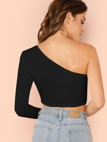 SHEIN BAE Solid One-Shoulder Crop Top