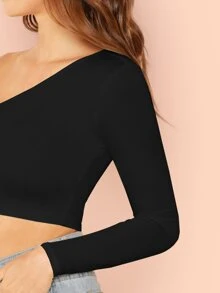SHEIN BAE Solid One-Shoulder Crop Top