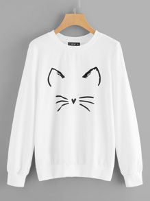Cartoon Cat Print Sweatshirt