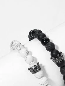 RINTOLER Bộ vòng tay đính hạt hình vương miện dành cho nam, món quà trang sức thời trang dành cho bạn trai. - Đen và trắng - Xem 2