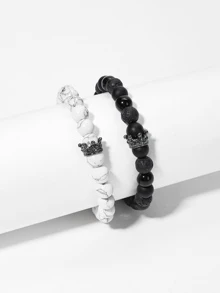 RINTOLER Bộ vòng tay đính hạt hình vương miện dành cho nam, món quà trang sức thời trang dành cho bạn trai. - Đen và trắng - Xem 1