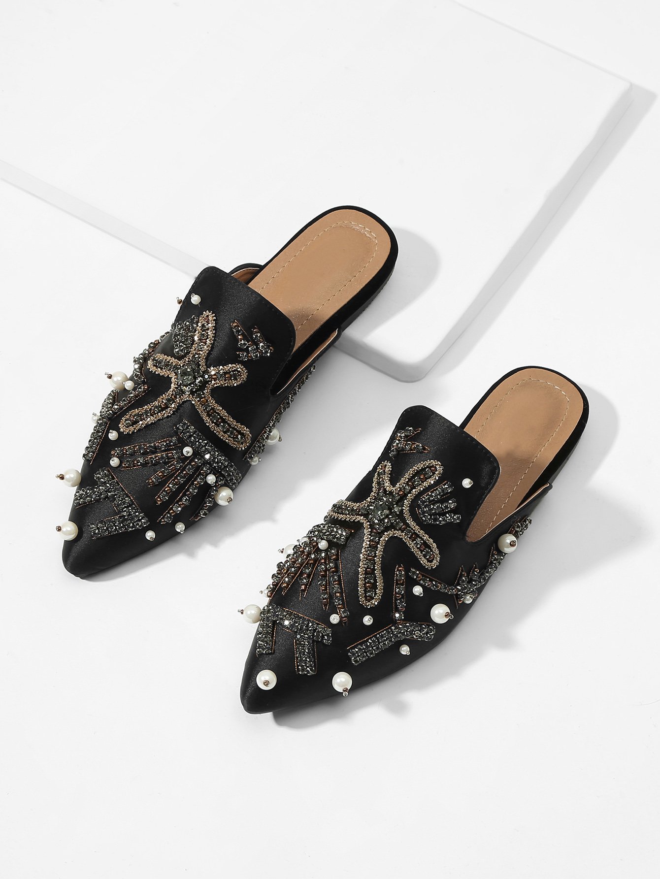 beaded mules flats