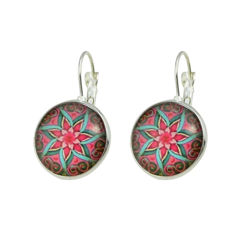 

Silver Vintage Design Flower Pattern Small Round Hoop Earrings, Multicolor