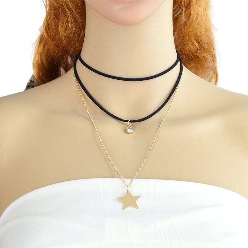 

Gold Star Pendant Multi Layer Chain Necklace
