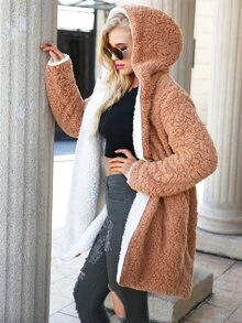 Reversible Hooded Teddy Coat - Apricot - View 2