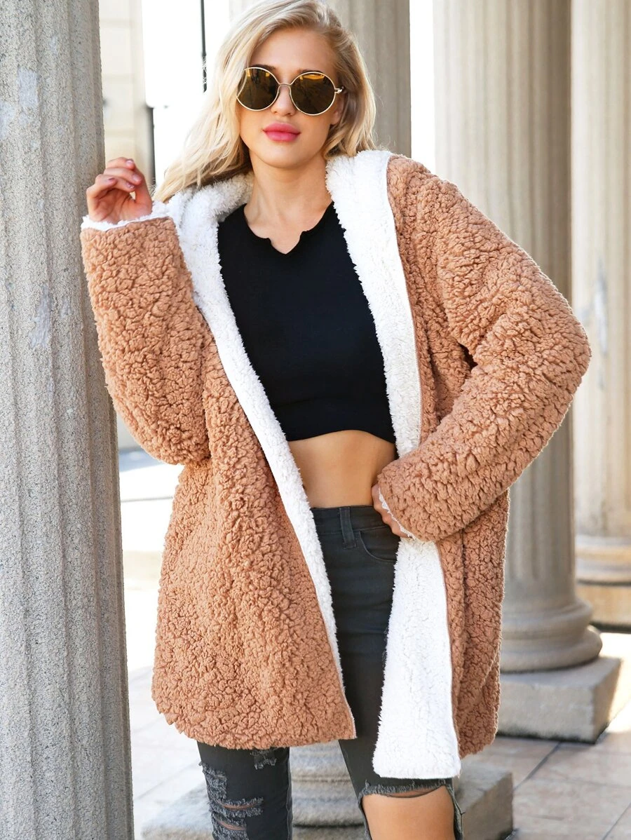 Reversible Hooded Teddy Coat - Apricot - View 1