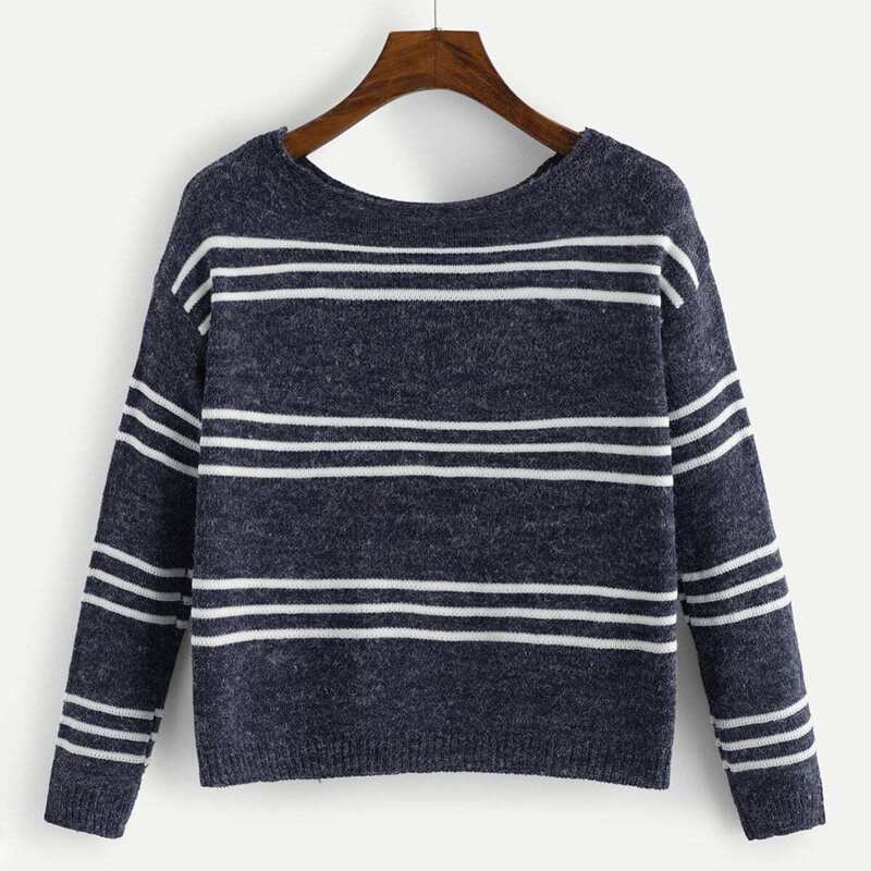 

Striped Pattern Sweater, Navy