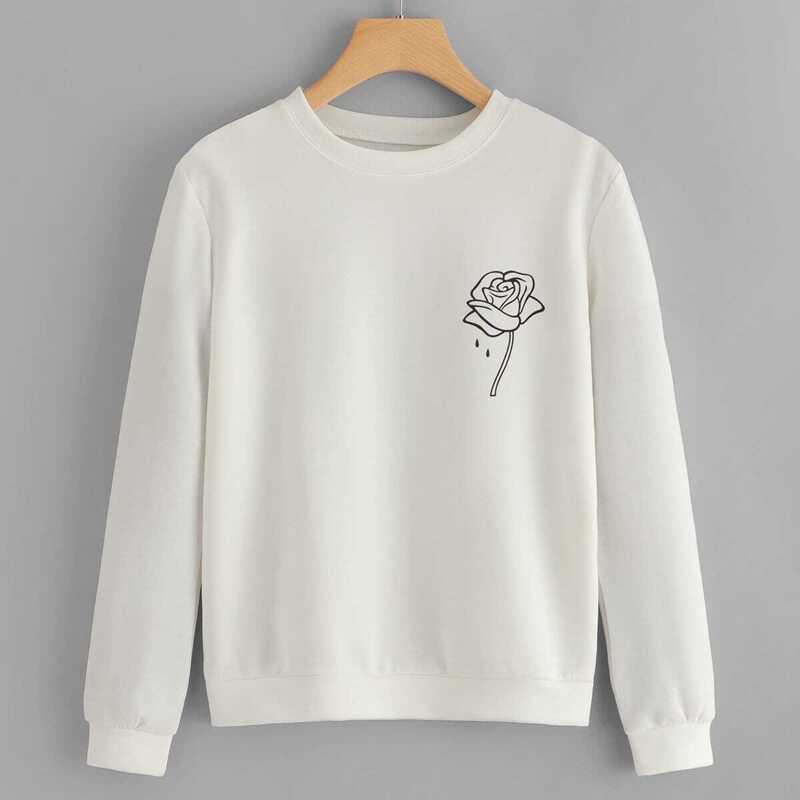 

Rose Print Sweatshirt, White