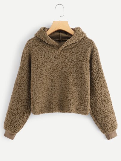 Solid Hooded Teddy Sweatshirt